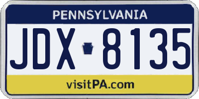 PA license plate JDX8135