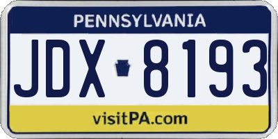 PA license plate JDX8193