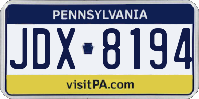 PA license plate JDX8194