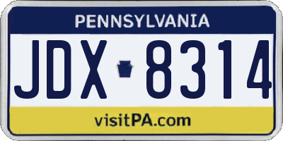 PA license plate JDX8314
