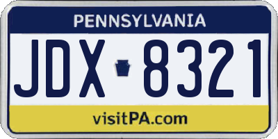 PA license plate JDX8321