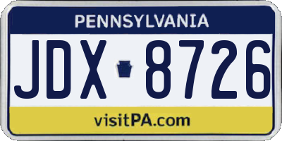 PA license plate JDX8726