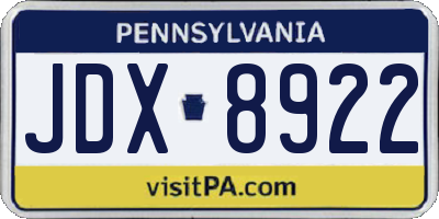 PA license plate JDX8922