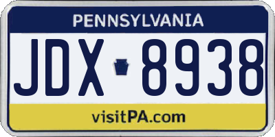 PA license plate JDX8938