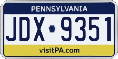 PA license plate JDX9351