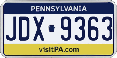 PA license plate JDX9363