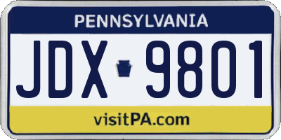 PA license plate JDX9801