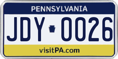 PA license plate JDY0026
