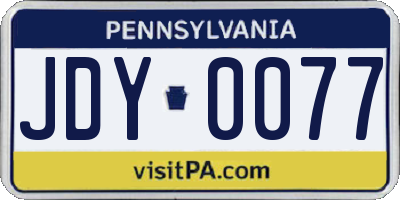PA license plate JDY0077