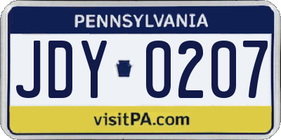 PA license plate JDY0207