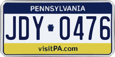 PA license plate JDY0476