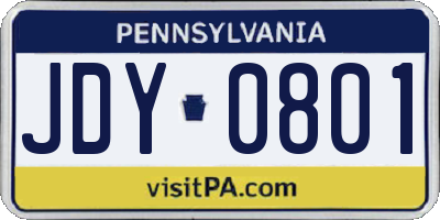 PA license plate JDY0801