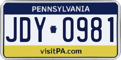 PA license plate JDY0981