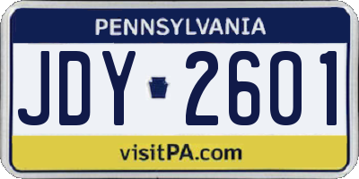 PA license plate JDY2601