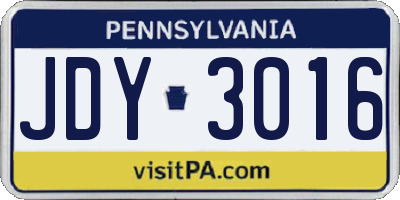 PA license plate JDY3016