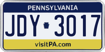 PA license plate JDY3017
