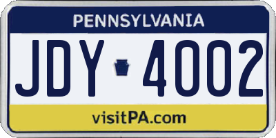 PA license plate JDY4002