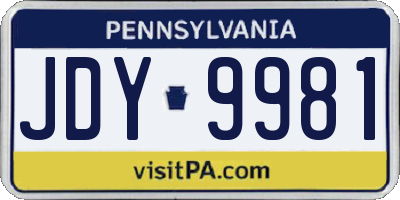 PA license plate JDY9981