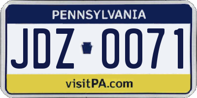 PA license plate JDZ0071