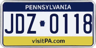 PA license plate JDZ0118