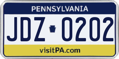 PA license plate JDZ0202