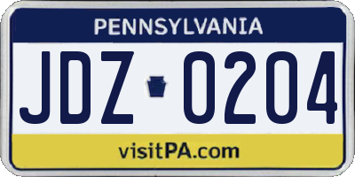 PA license plate JDZ0204
