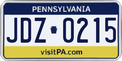 PA license plate JDZ0215