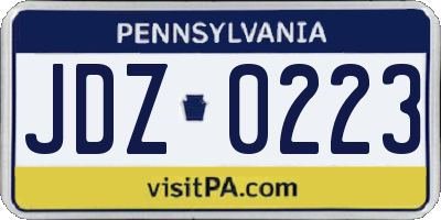 PA license plate JDZ0223
