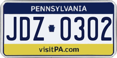 PA license plate JDZ0302