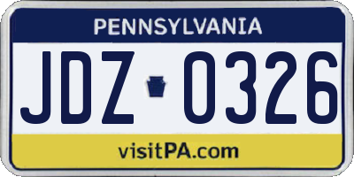 PA license plate JDZ0326