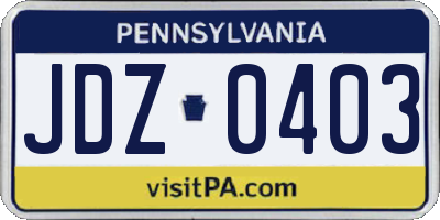 PA license plate JDZ0403
