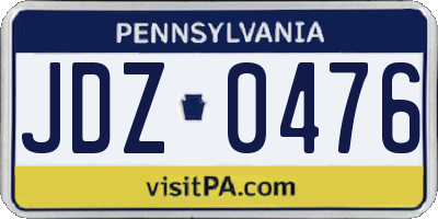 PA license plate JDZ0476