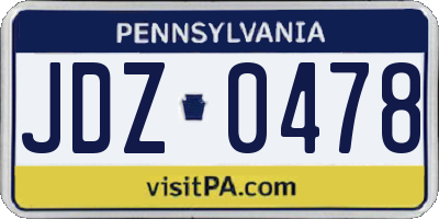 PA license plate JDZ0478