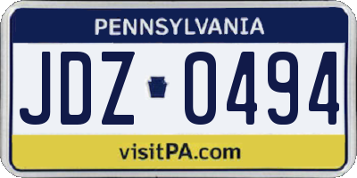 PA license plate JDZ0494