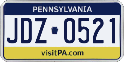 PA license plate JDZ0521