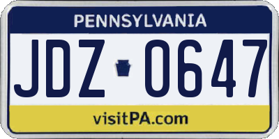 PA license plate JDZ0647