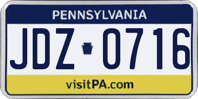 PA license plate JDZ0716