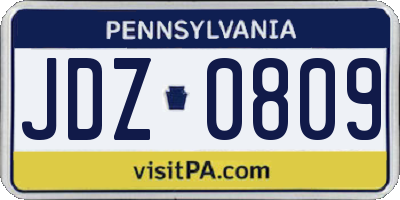 PA license plate JDZ0809