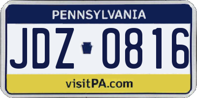 PA license plate JDZ0816