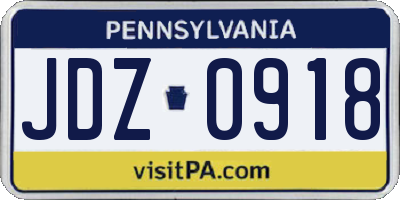 PA license plate JDZ0918