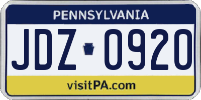 PA license plate JDZ0920