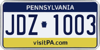 PA license plate JDZ1003