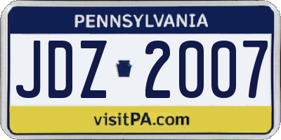 PA license plate JDZ2007
