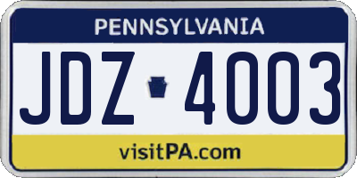 PA license plate JDZ4003
