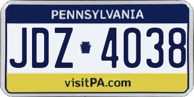 PA license plate JDZ4038