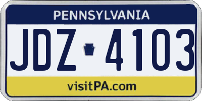 PA license plate JDZ4103