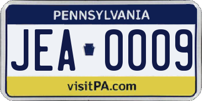PA license plate JEA0009