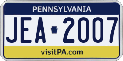 PA license plate JEA2007