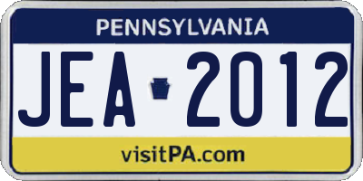 PA license plate JEA2012