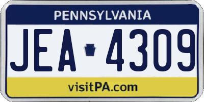 PA license plate JEA4309
